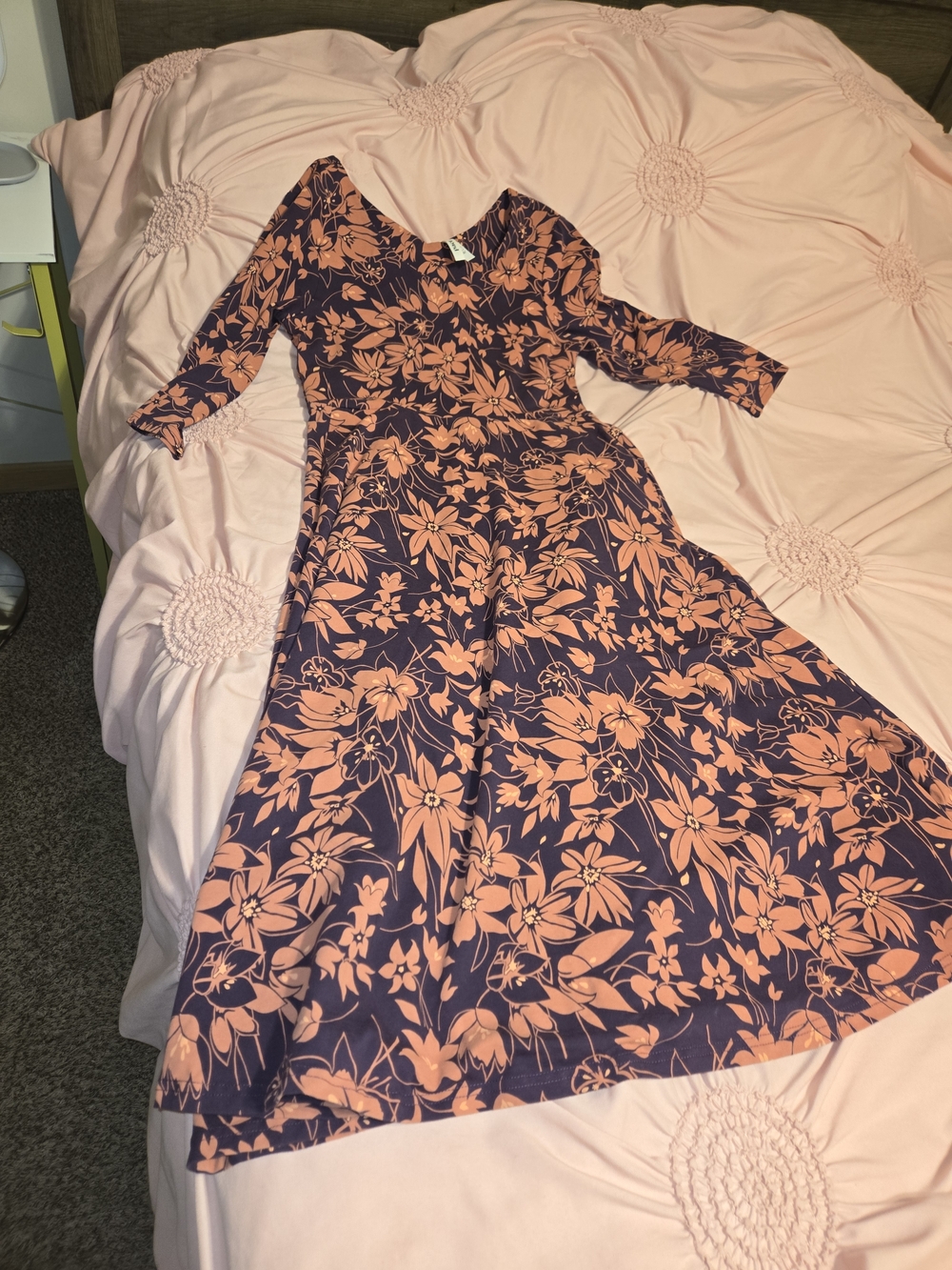 Pact Fit & Flare Easy Dress Floral Purple Coral Maxi Dress - Long Sleeve Size S